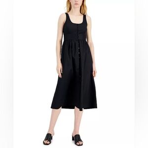 Alfani Button Front Midi Dress Women's L‎ Minimalist Neutral Goth Dark Feminine